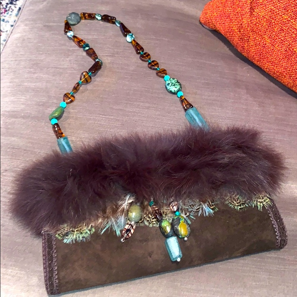 shelley wenum fur and beaded handbag